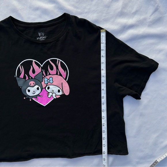 My Melody & Kuromi Tshirt XL Flame Heart Girls Crop Top Black Sanrio Womens Tee - Picture 4 of 5